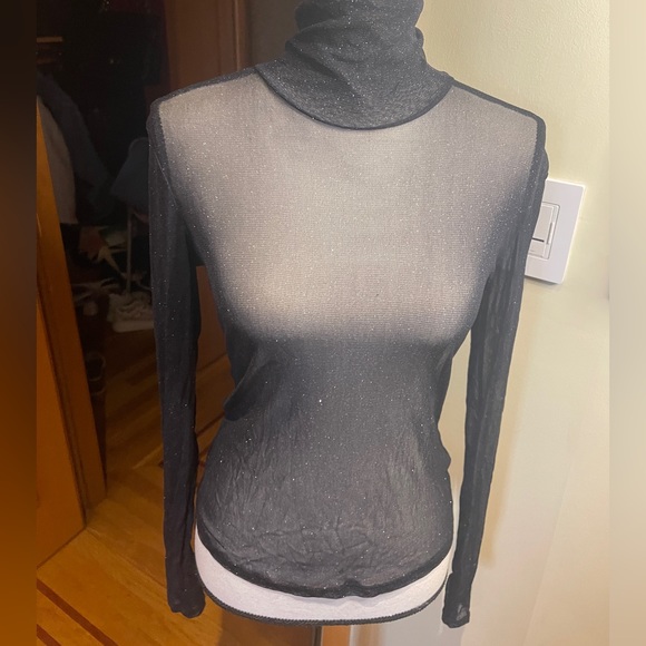 La petite Francaise Women’s sheer top turtleneck lurex sparkly Sz S/M - Picture 9 of 16